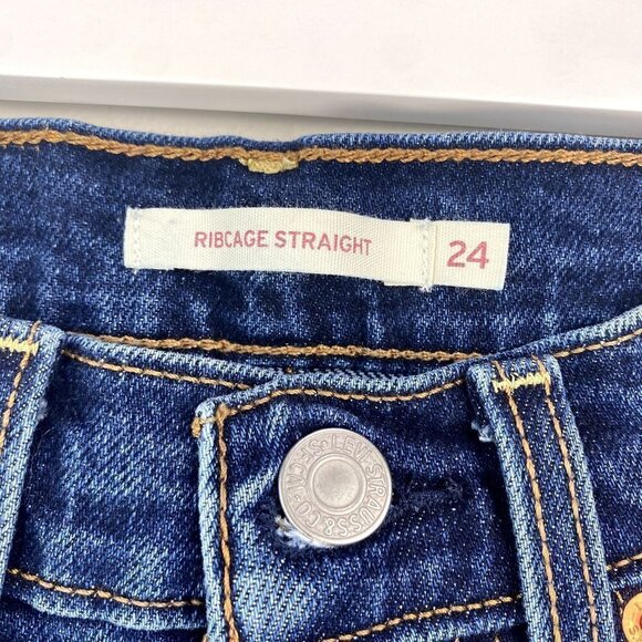 Levi's Ribcage Straight Jeans Dark Wash 24 - Picture 2 of 10